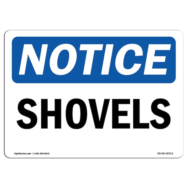 Safety Sign, OSHA Notice, 3.5" Height, Shovels Sign, Landscape, 10PK